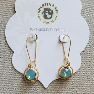 18K Gold Plated Aqua Crystal Drop Earrings
